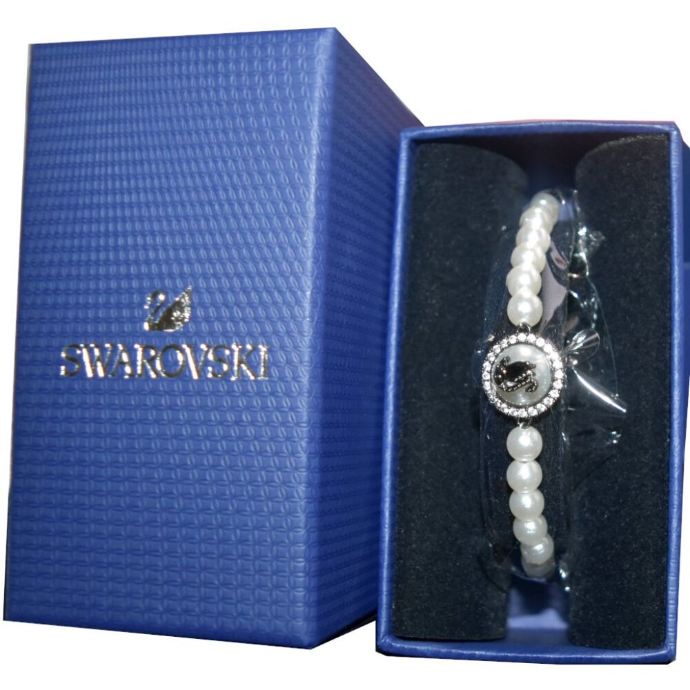 Swarovski Bracelet Swan & Crystal Pearl– Gray & Rhodium Plated NIB